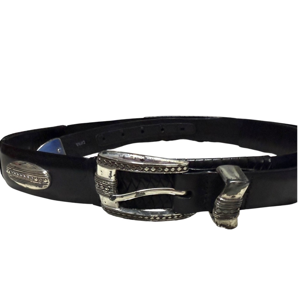 Onyx‎ By Brighton Men's Black Leather Belt Silver Medallions Size 44 Golfer